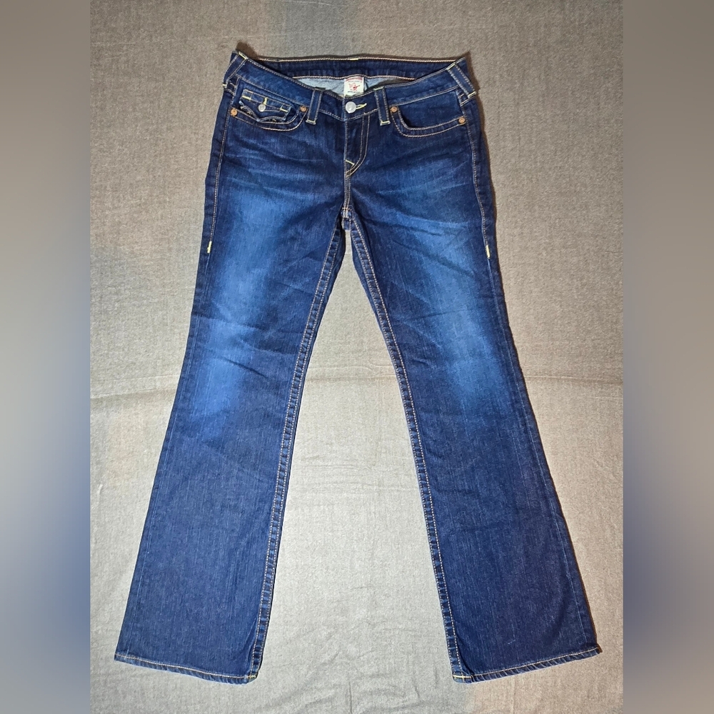 True Religion Dark Denim Bootcut Jeans Size 32 Low Cut Section Becky